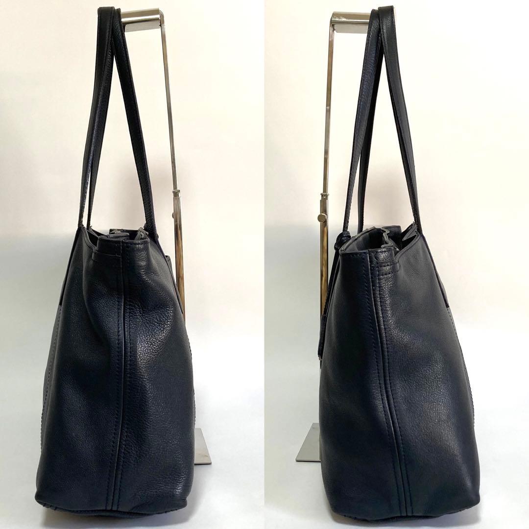 アニアリ トートバッグ シボ革 本革 レザー ネイビー　A4可