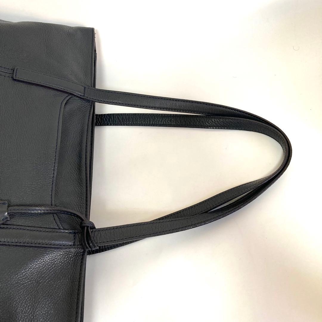 アニアリ トートバッグ シボ革 本革 レザー ネイビー　A4可