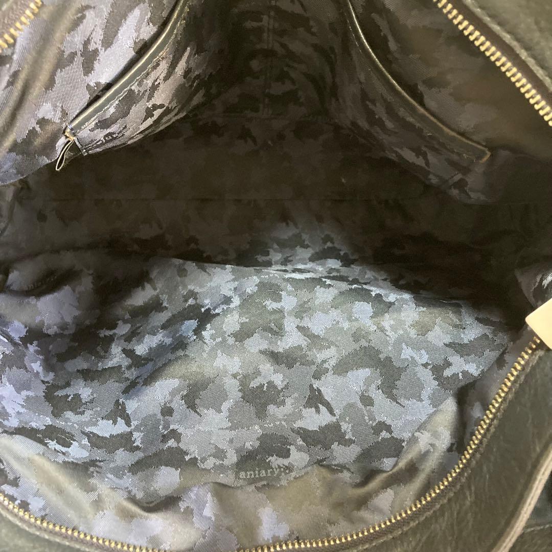 アニアリ トートバッグ シボ革 本革 レザー ネイビー　A4可