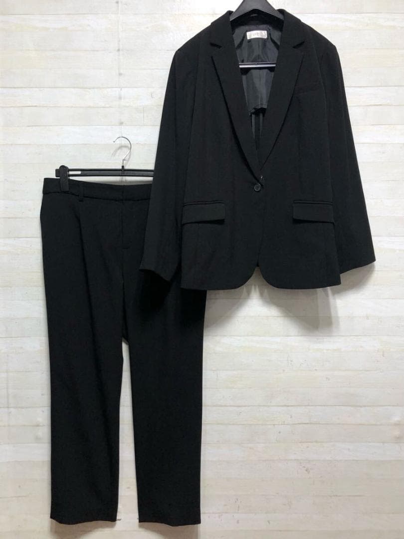 新品☆4L♪黒系無地♪テーパードストレッチパンツスーツお仕事フォーマル☆G337