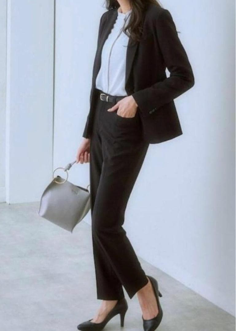 新品☆4L♪黒系無地♪テーパードストレッチパンツスーツお仕事フォーマル☆G337