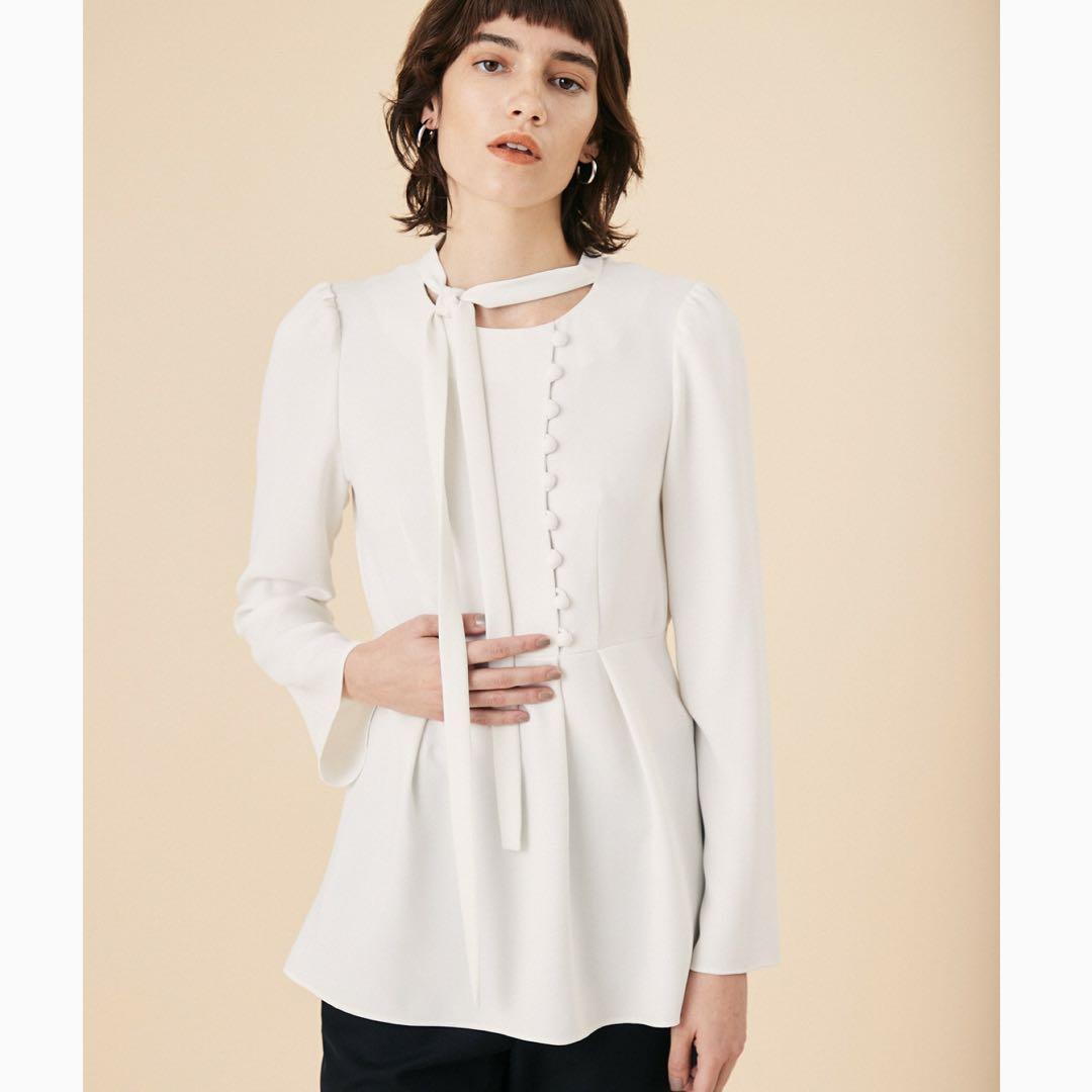 COLUMN コラム ボウタイデザイン ブラウス ベージュ 長袖 極美品