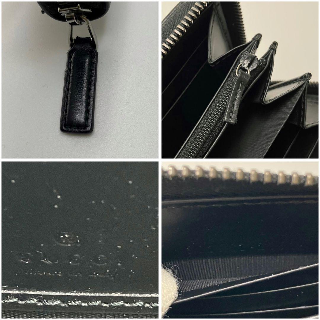 たく様⭐︎グッチ　長財布　ラウンドファスナー　GG柄　シマ　レザー　ブラック　黒