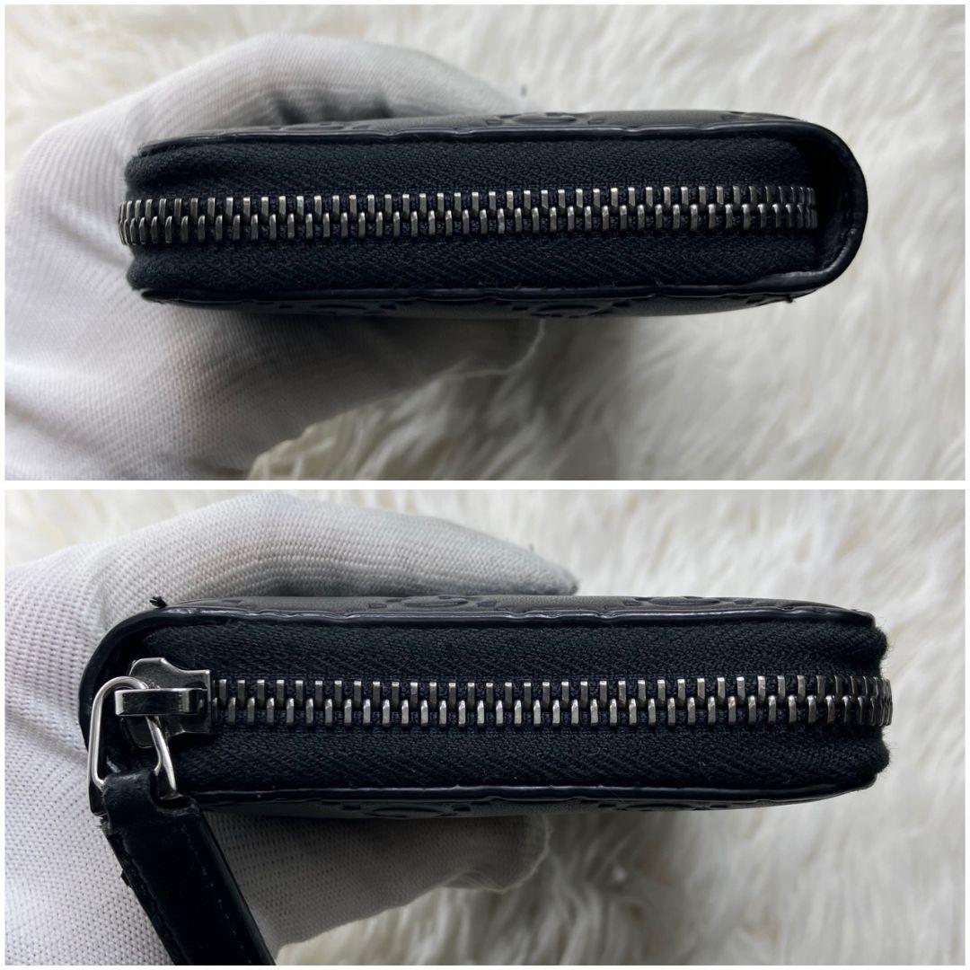 たく様⭐︎グッチ　長財布　ラウンドファスナー　GG柄　シマ　レザー　ブラック　黒