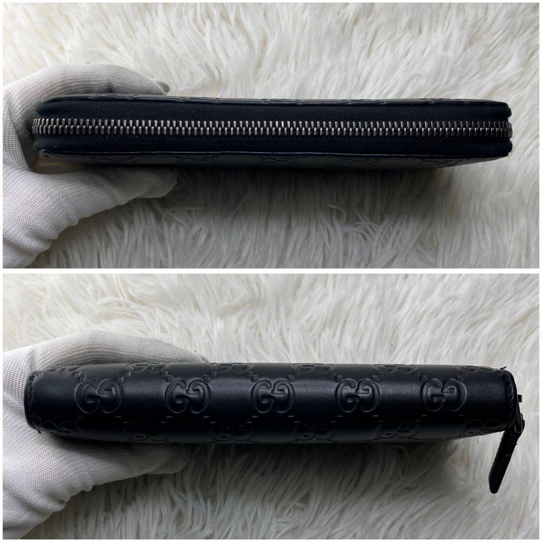 たく様⭐︎グッチ　長財布　ラウンドファスナー　GG柄　シマ　レザー　ブラック　黒