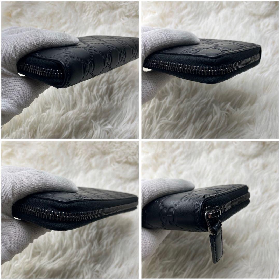 たく様⭐︎グッチ　長財布　ラウンドファスナー　GG柄　シマ　レザー　ブラック　黒