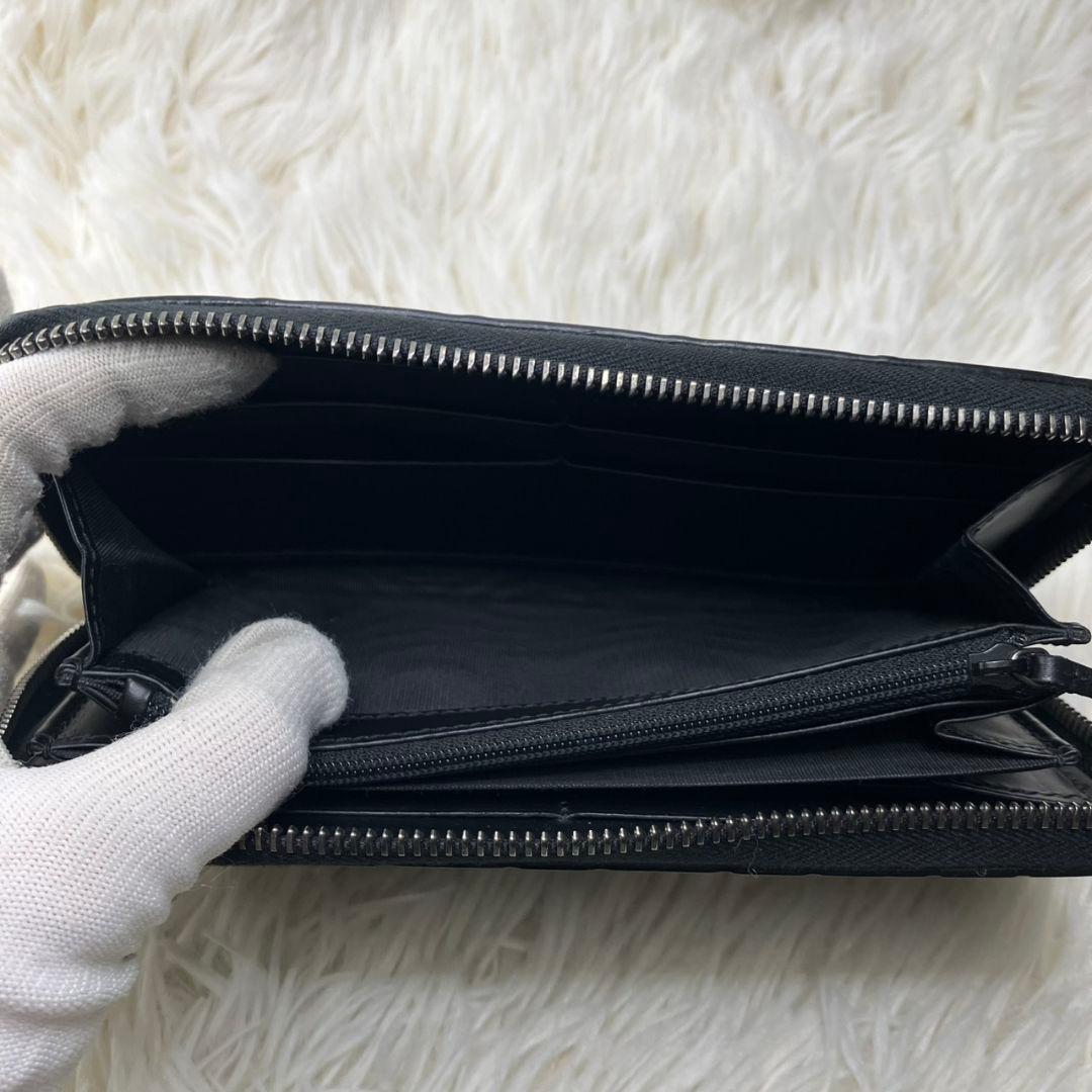 たく様⭐︎グッチ　長財布　ラウンドファスナー　GG柄　シマ　レザー　ブラック　黒