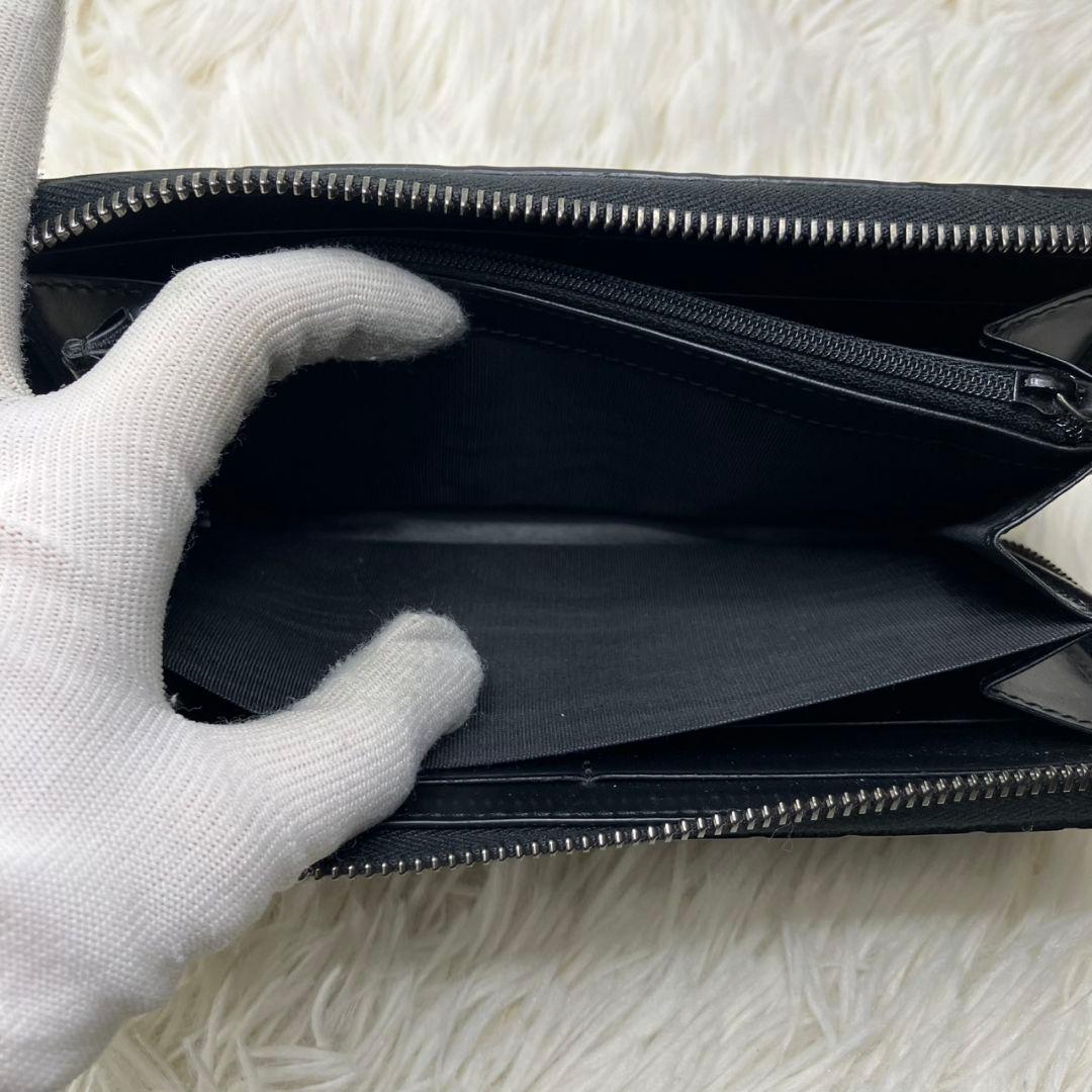 たく様⭐︎グッチ　長財布　ラウンドファスナー　GG柄　シマ　レザー　ブラック　黒