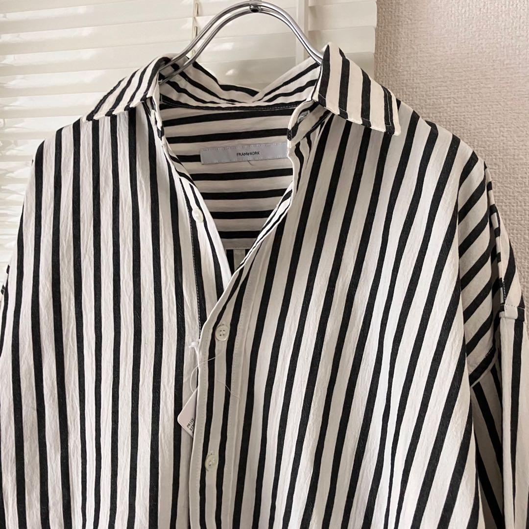 【新品】FRAMeWORK コットンストライプレギュラーカラーシャツ