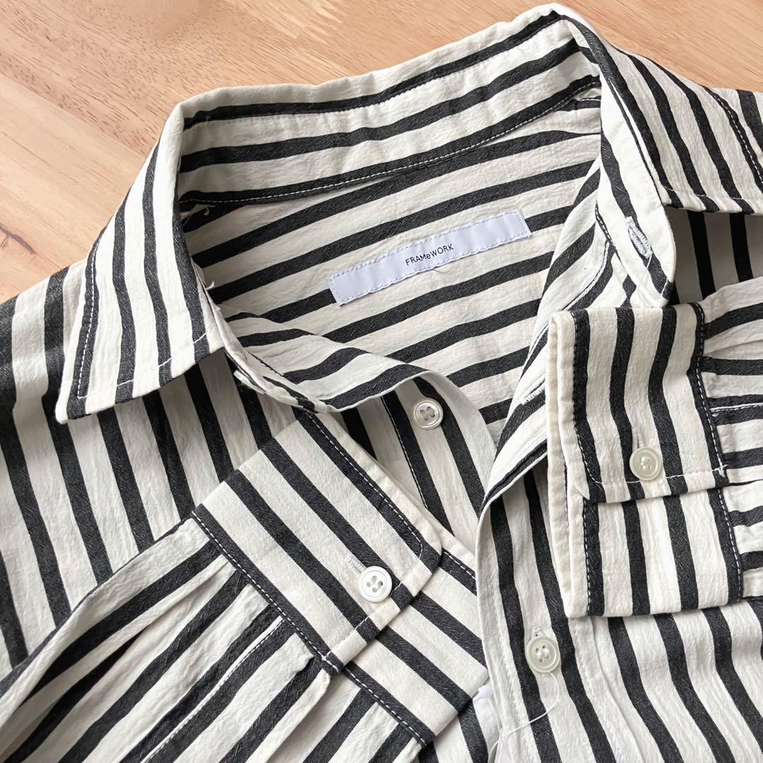 【新品】FRAMeWORK コットンストライプレギュラーカラーシャツ