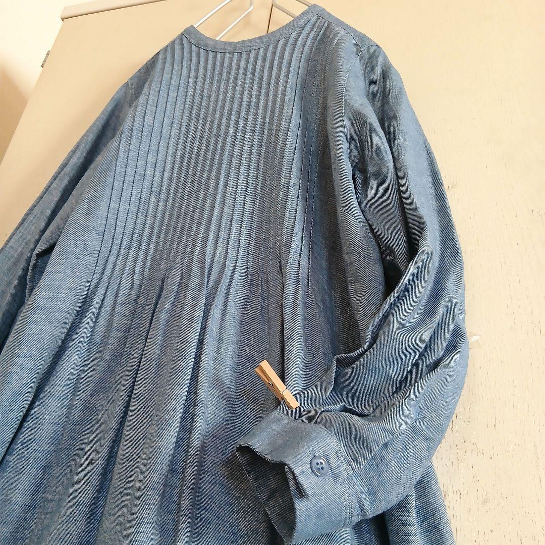 ハルメク　新品　ピンタック　チュニック　ワンピース　綿麻　デニムライク