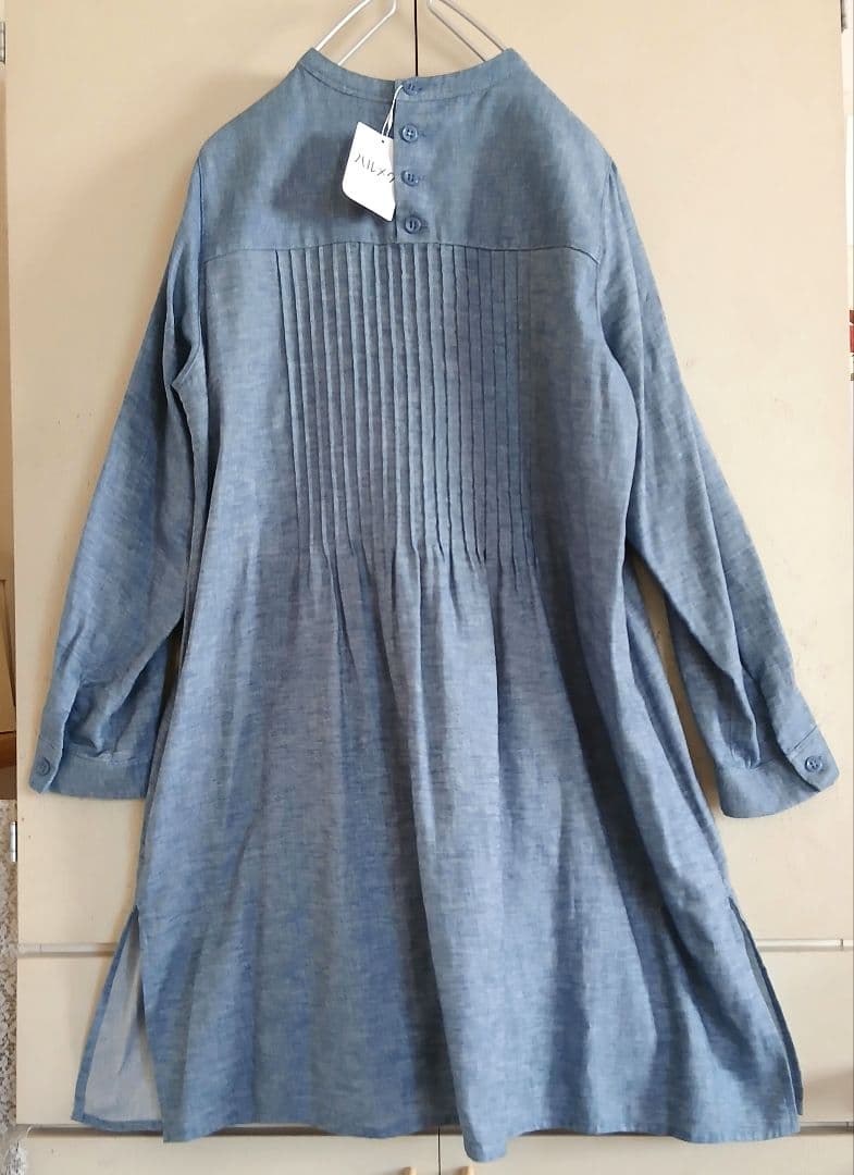 ハルメク　新品　ピンタック　チュニック　ワンピース　綿麻　デニムライク