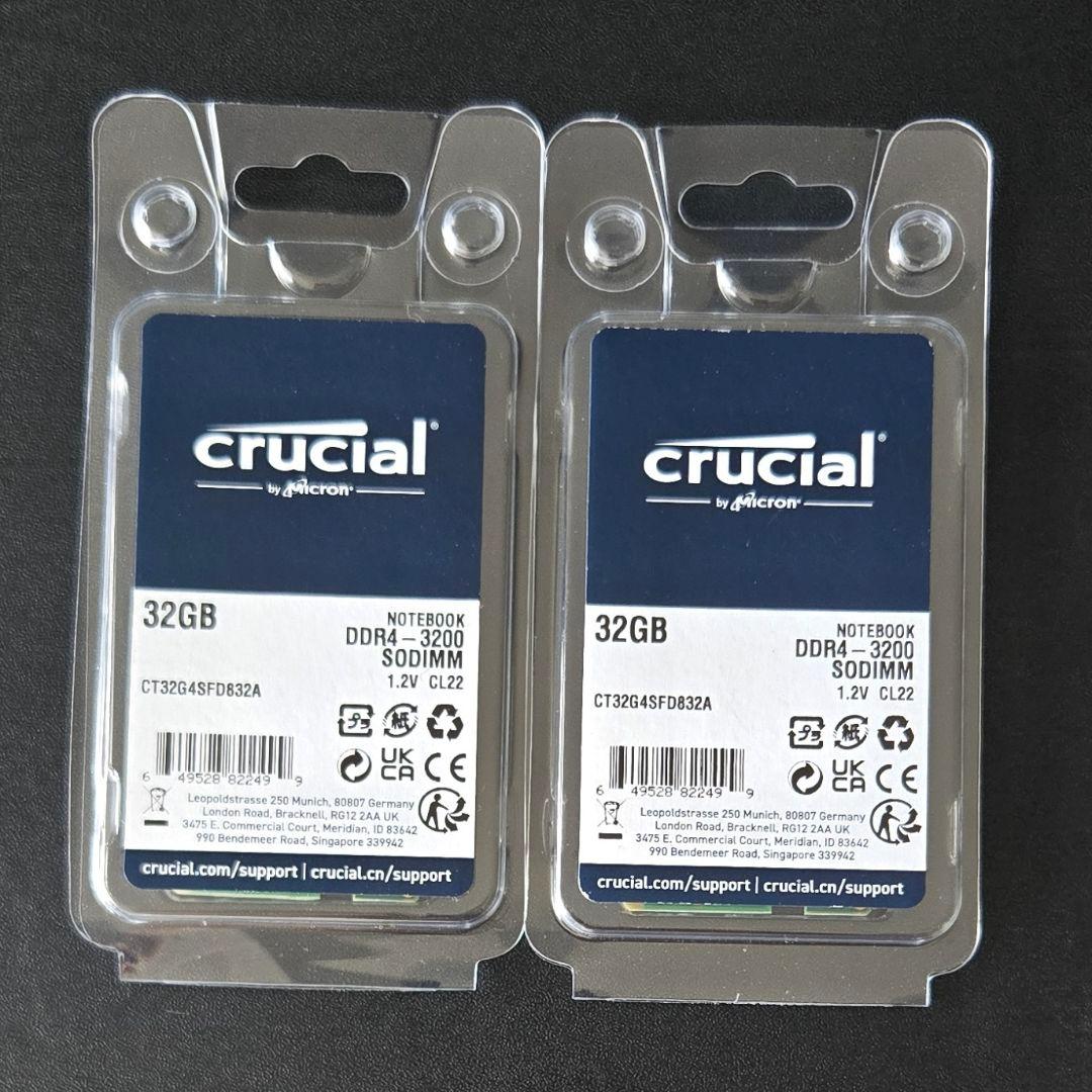 Crucial 32GB DDR4-3200 SODIMM メモリ 2枚セット