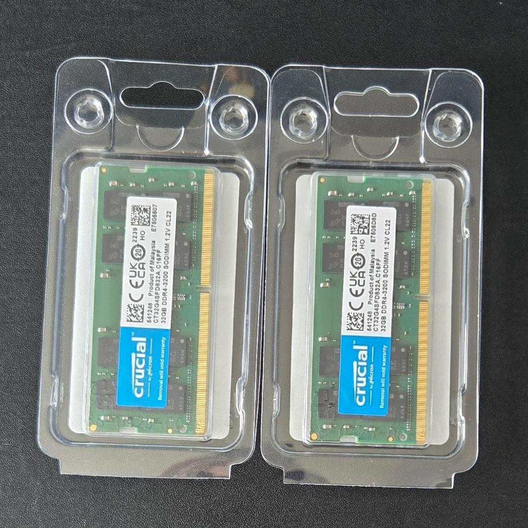 Crucial 32GB DDR4-3200 SODIMM メモリ 2枚セット