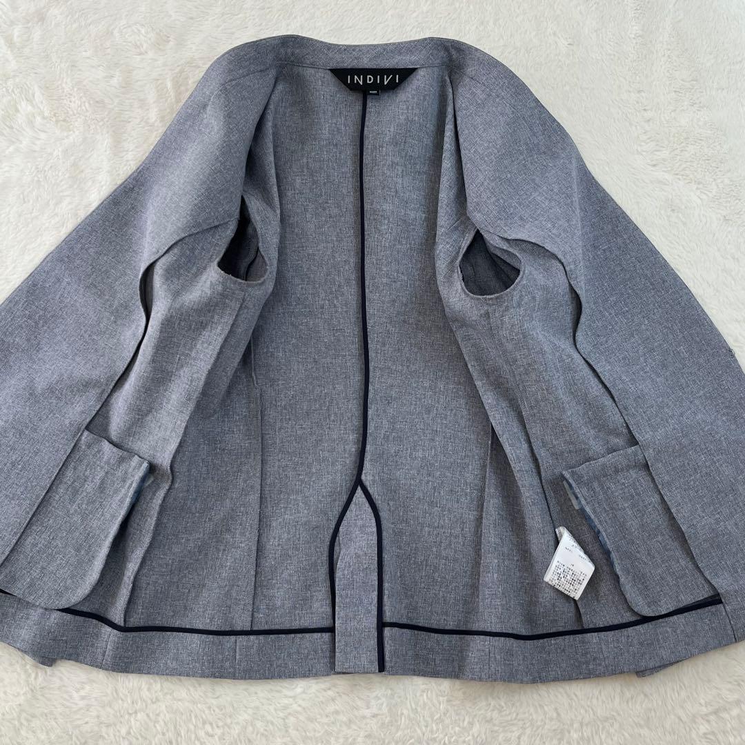 INDIVI インディヴィ　セットアップ　ノーカラー　パンツ　スーツ　38