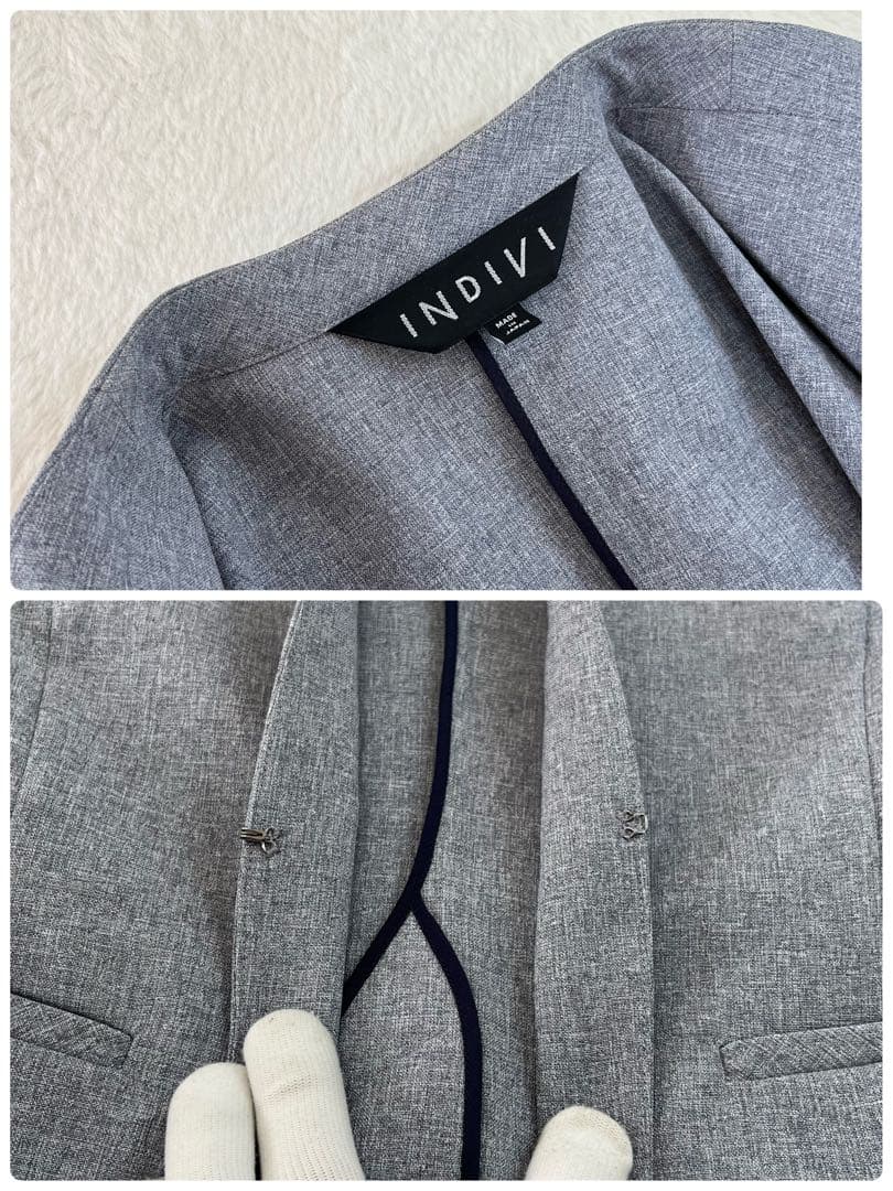 INDIVI インディヴィ　セットアップ　ノーカラー　パンツ　スーツ　38