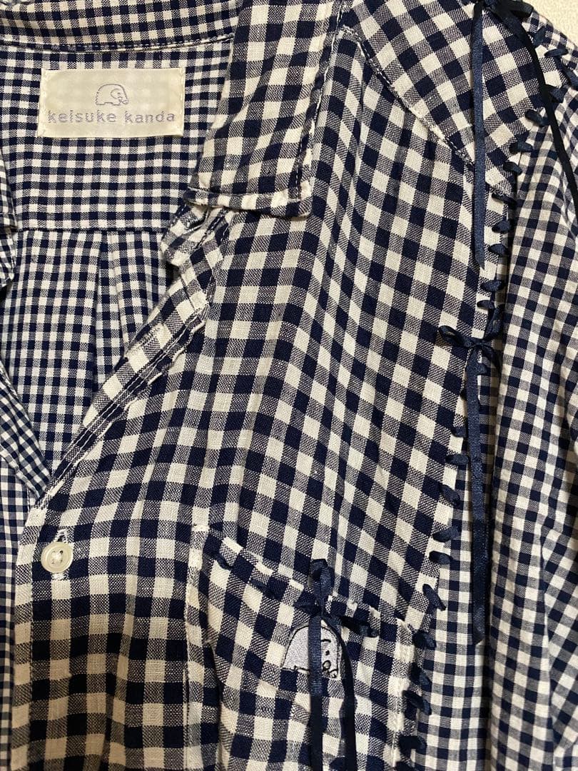 ★keisukekanda リボン縫い　チェックシャツワンピース　未使用