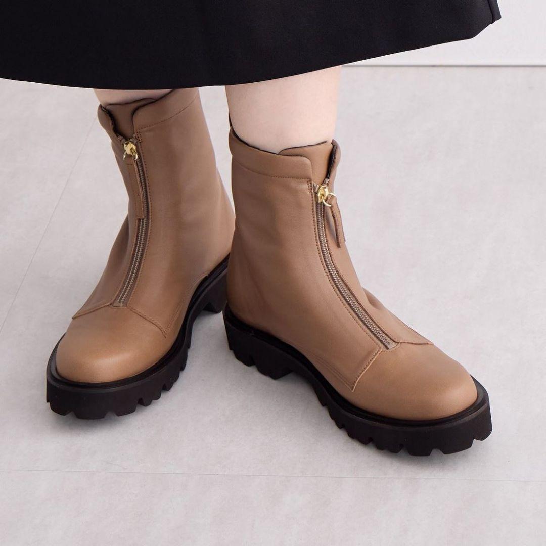 未使用 卑弥呼 トラックソール フロントジップ レザーショートブーツ ダイアナ