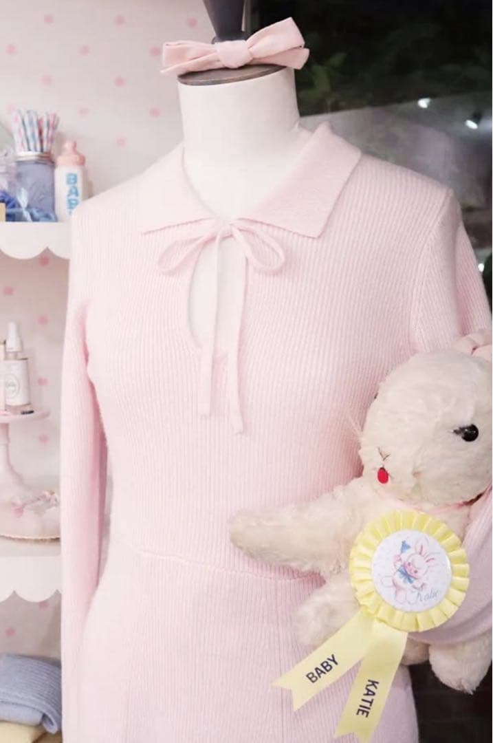 Katie完売品ピンクニットワンピース リボン付き