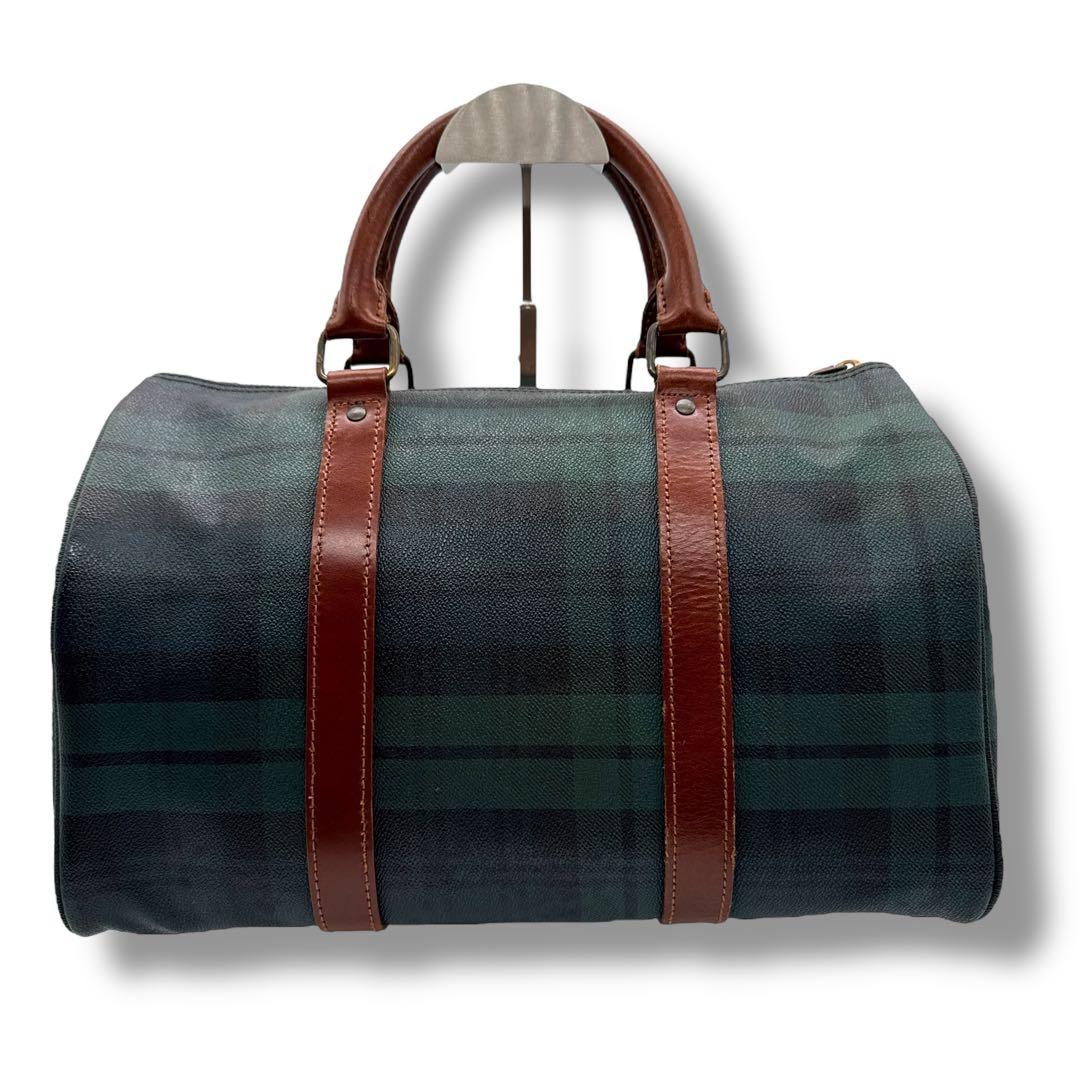 美品 ポロラルフローレン ミニボストン バッグ グリーン チェック柄