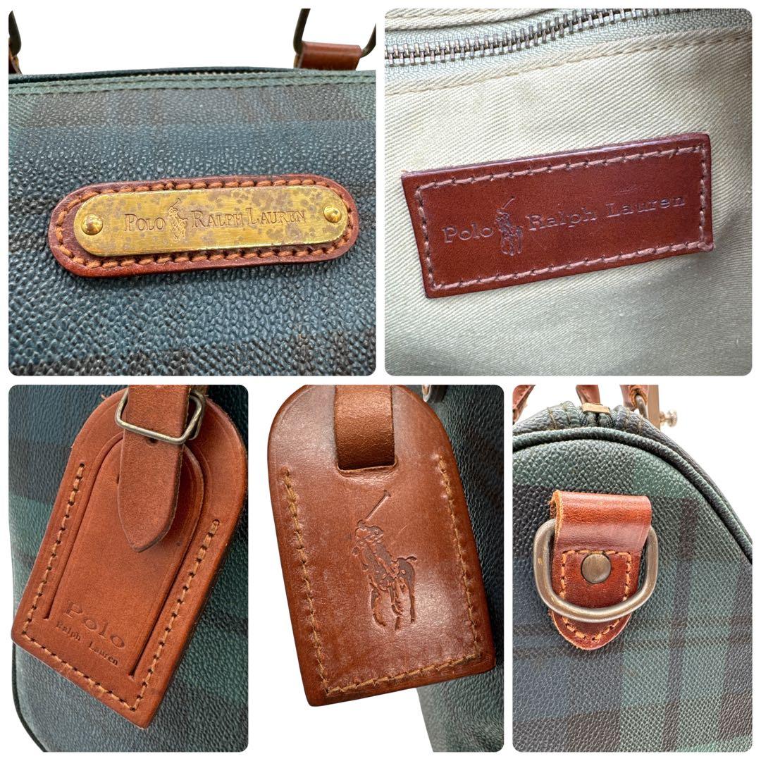 美品 ポロラルフローレン ミニボストン バッグ グリーン チェック柄