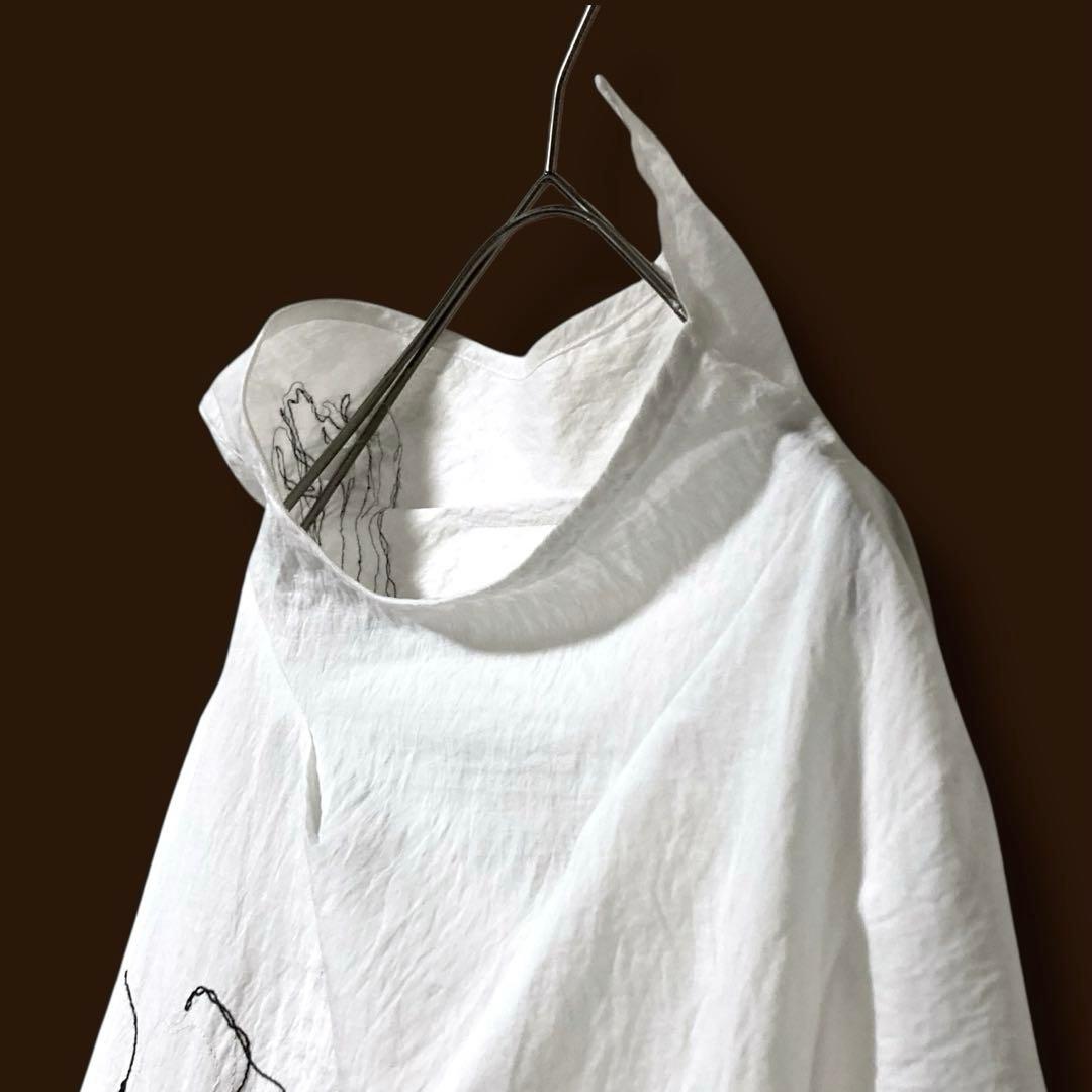 慈雨 センソユニコ アシンメトリーブラウス 変形 花柄 刺繍 ゆったり L 白