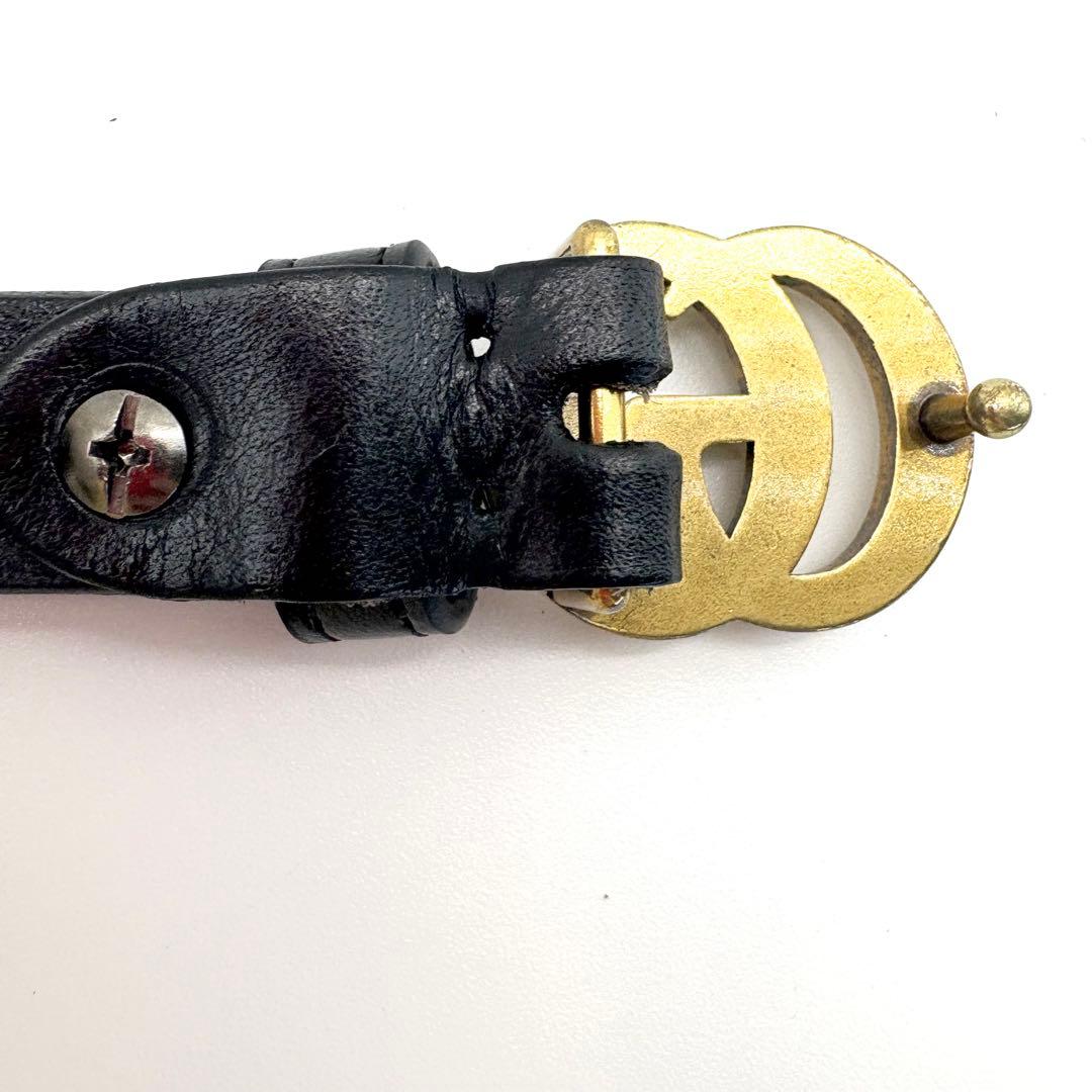 【極美品】GUCCI　ベルト　黒　GGマーモント　ゴールド　レザー　ロゴバックル