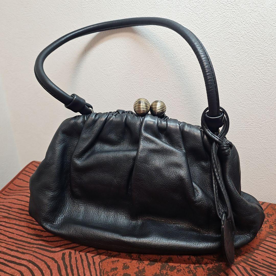 美品 Sybillaシビラ ハンドバッグ ワンショルダー がま口 レザー 黒