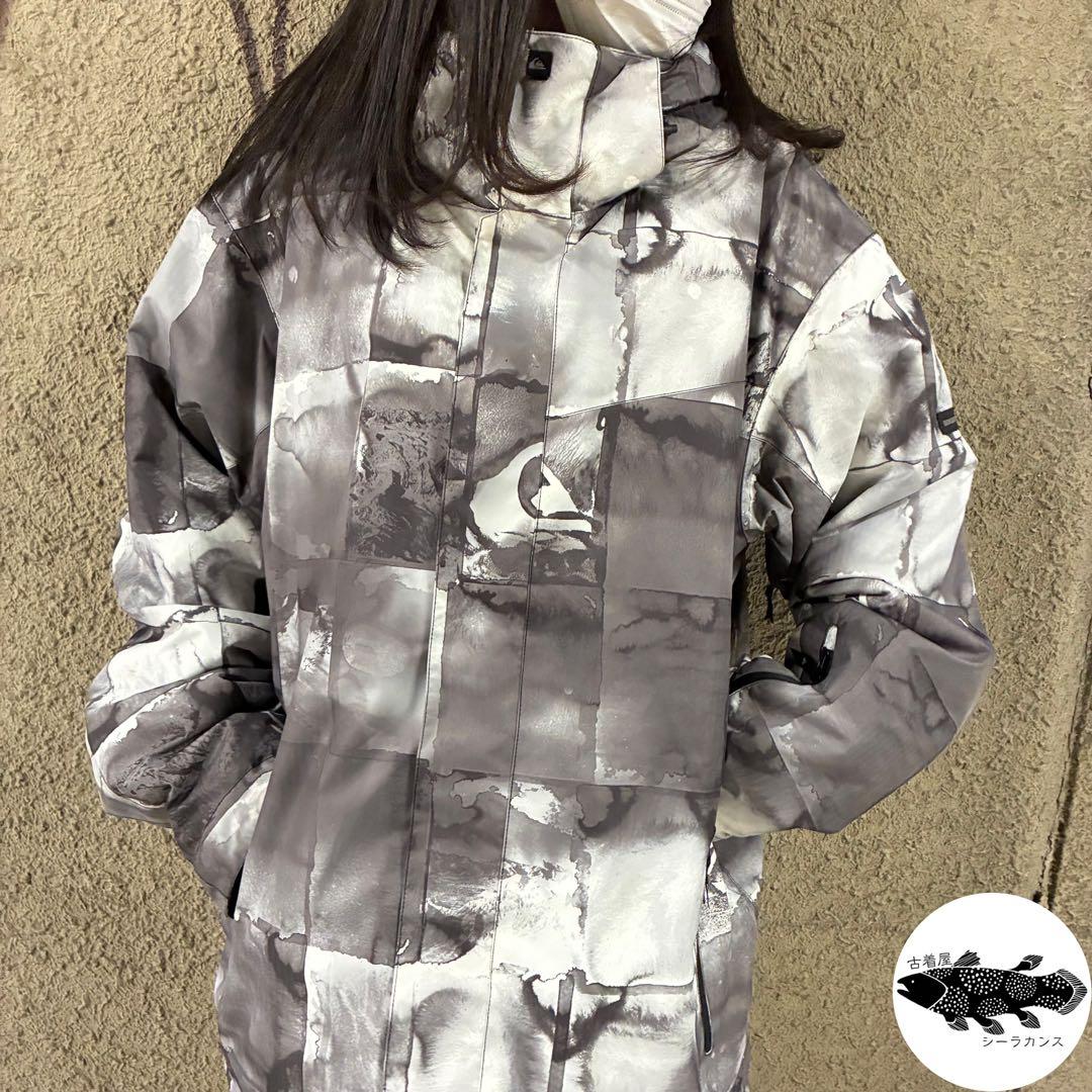 希少XL⭐︎クイックシルバー スノボーウェア マーブル模様ワンポイントロゴ 灰色