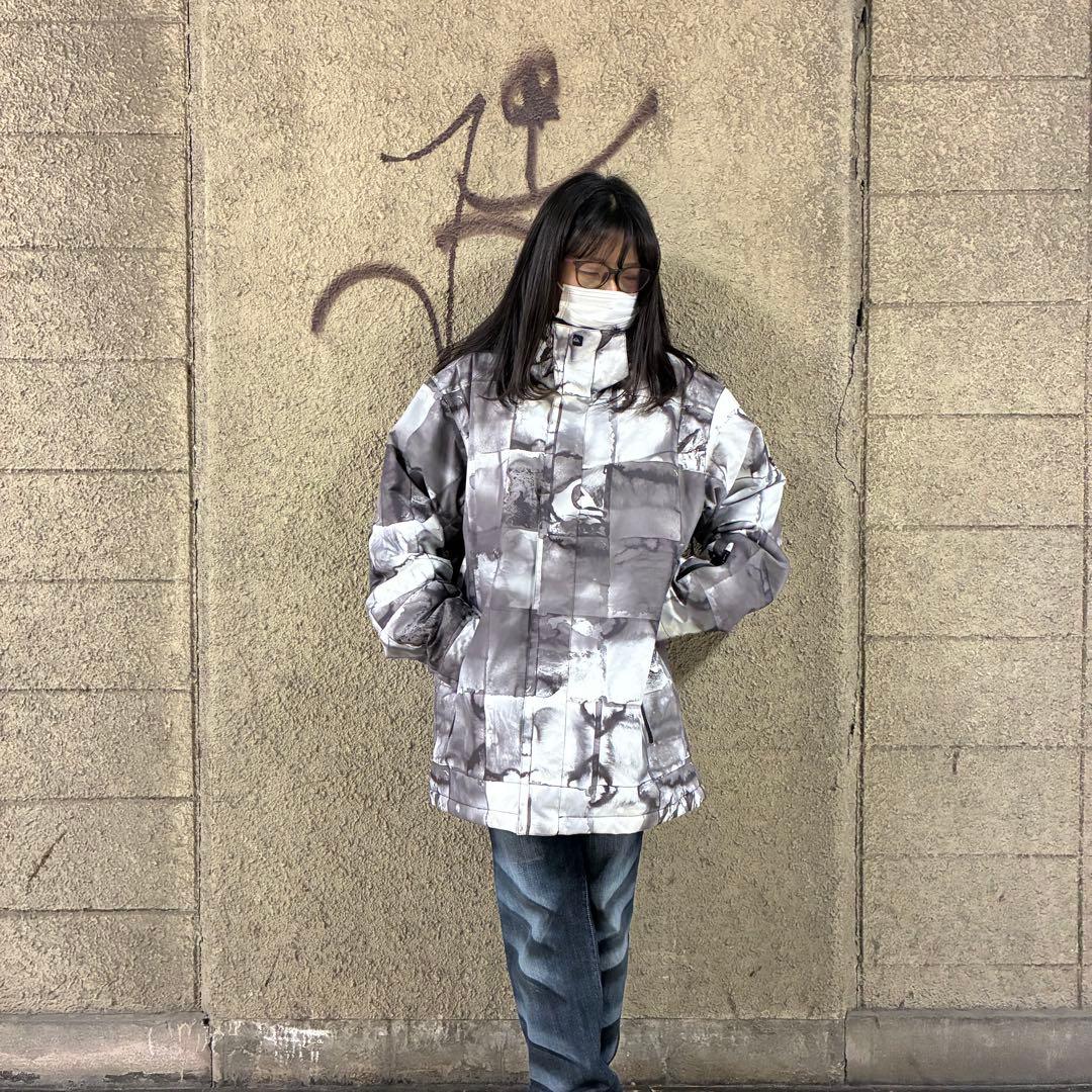 希少XL⭐︎クイックシルバー スノボーウェア マーブル模様ワンポイントロゴ 灰色