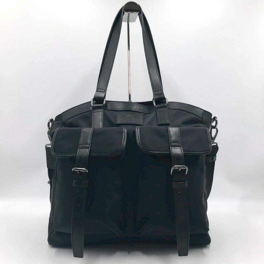 未使用級/A4収納可能✨バーバリーブラックレーベル トートバッグ レザー 黒