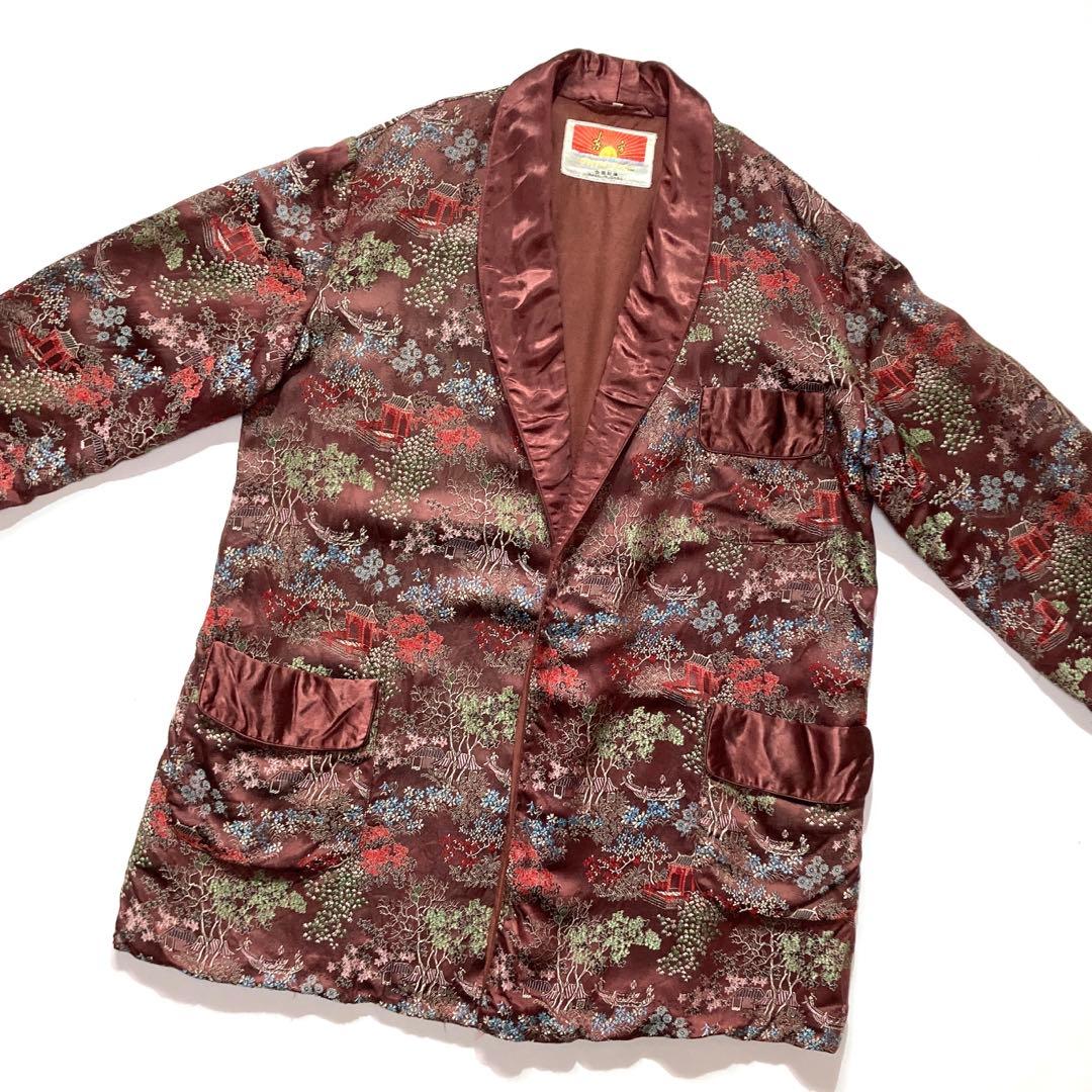 60s ORIENTAL 西陣織り スカガウン 42 えんじ 水色 緑