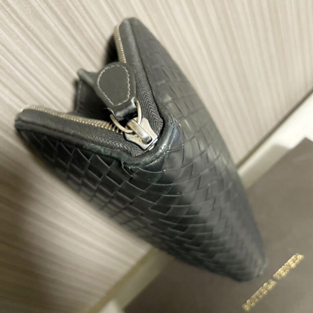 BottegaVenetaボッテガ・黒長財布イントレチャート・ラウンドファスナー