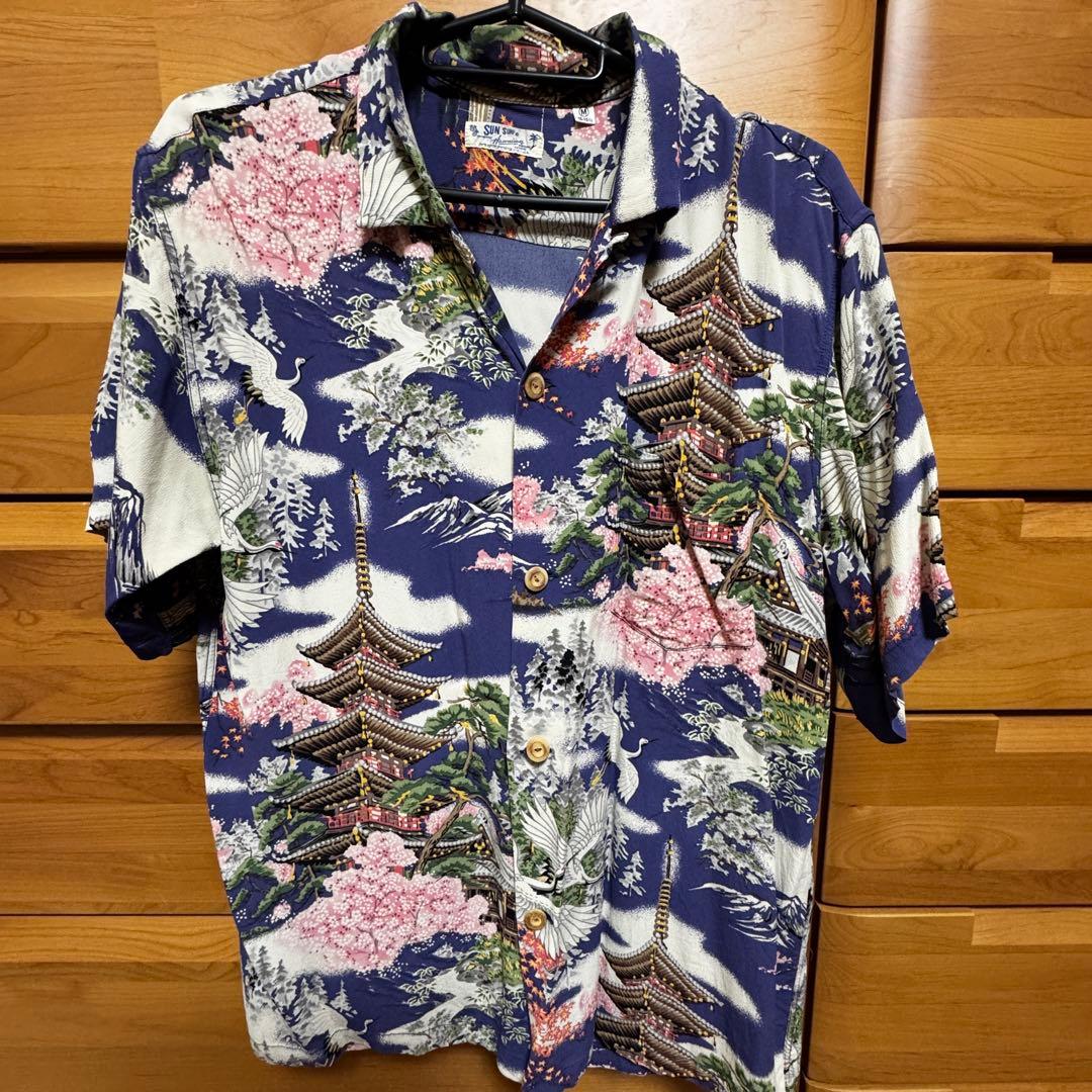 東洋 SUN SURF Hawaiian レーヨン 和柄 アロハシャツ M