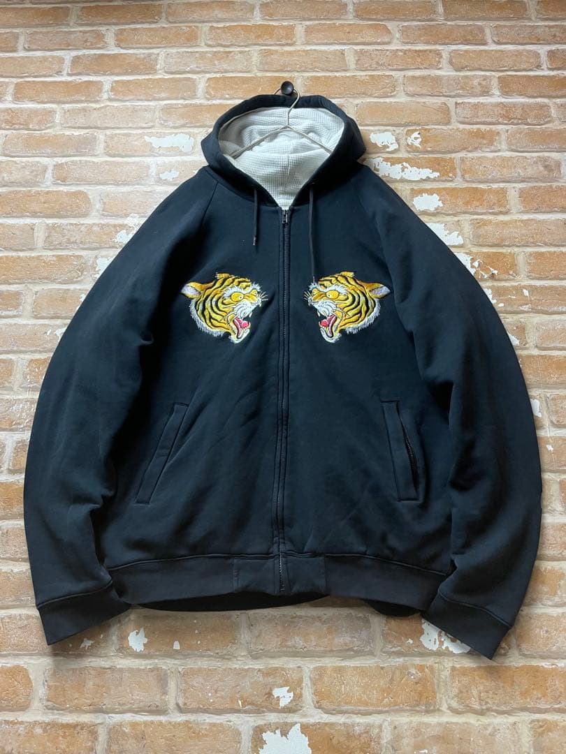 corefighter コアファイター　虎　刺繍　ジップパーカー　サーマル　黒