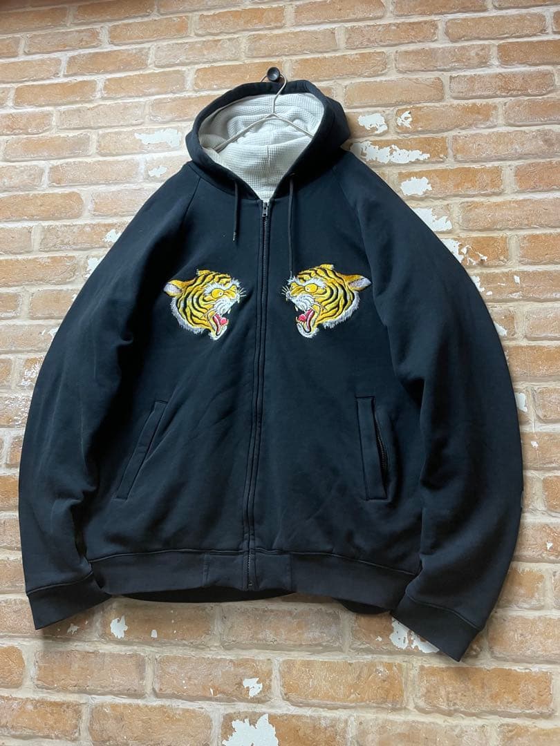 corefighter コアファイター　虎　刺繍　ジップパーカー　サーマル　黒