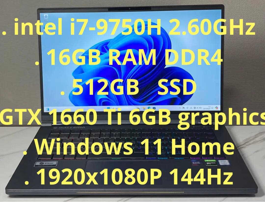 Windowsノート本体 Galleria GCR1660TGF i7-9750H GTX1660Ti