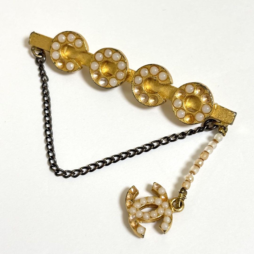 CHANEL ココマーク フェイクパール ブローチ GP ヴィンテージ 01A