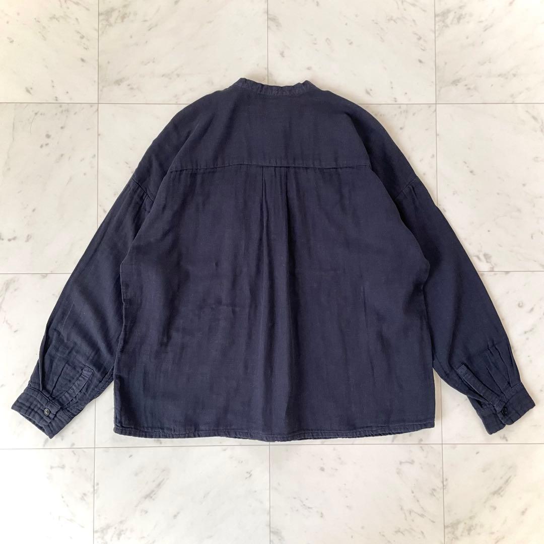美品✨中川政七商店 リネン混シャツ ノーカラー ネイビー