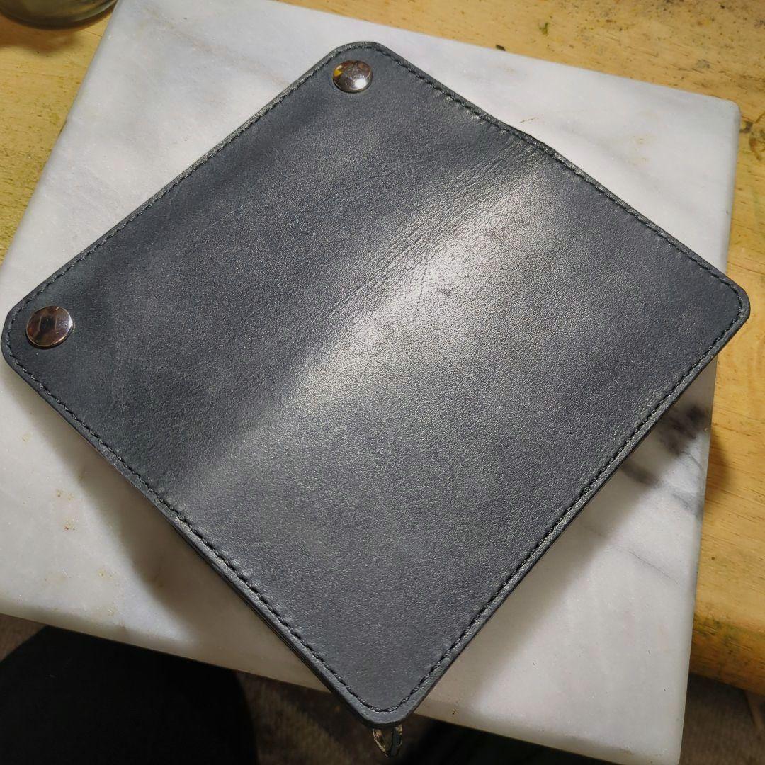 オイルヌメ革 トラッカーウォレット ハンドメイド 長財布 ロングウォレット 黒