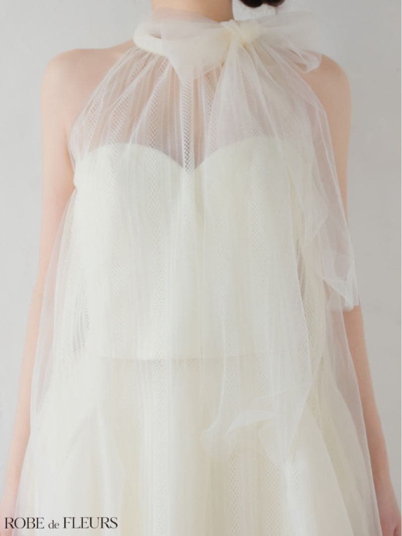 ROBE de FLEURS ハイネックウエストリボンフレアミニキャバドレス