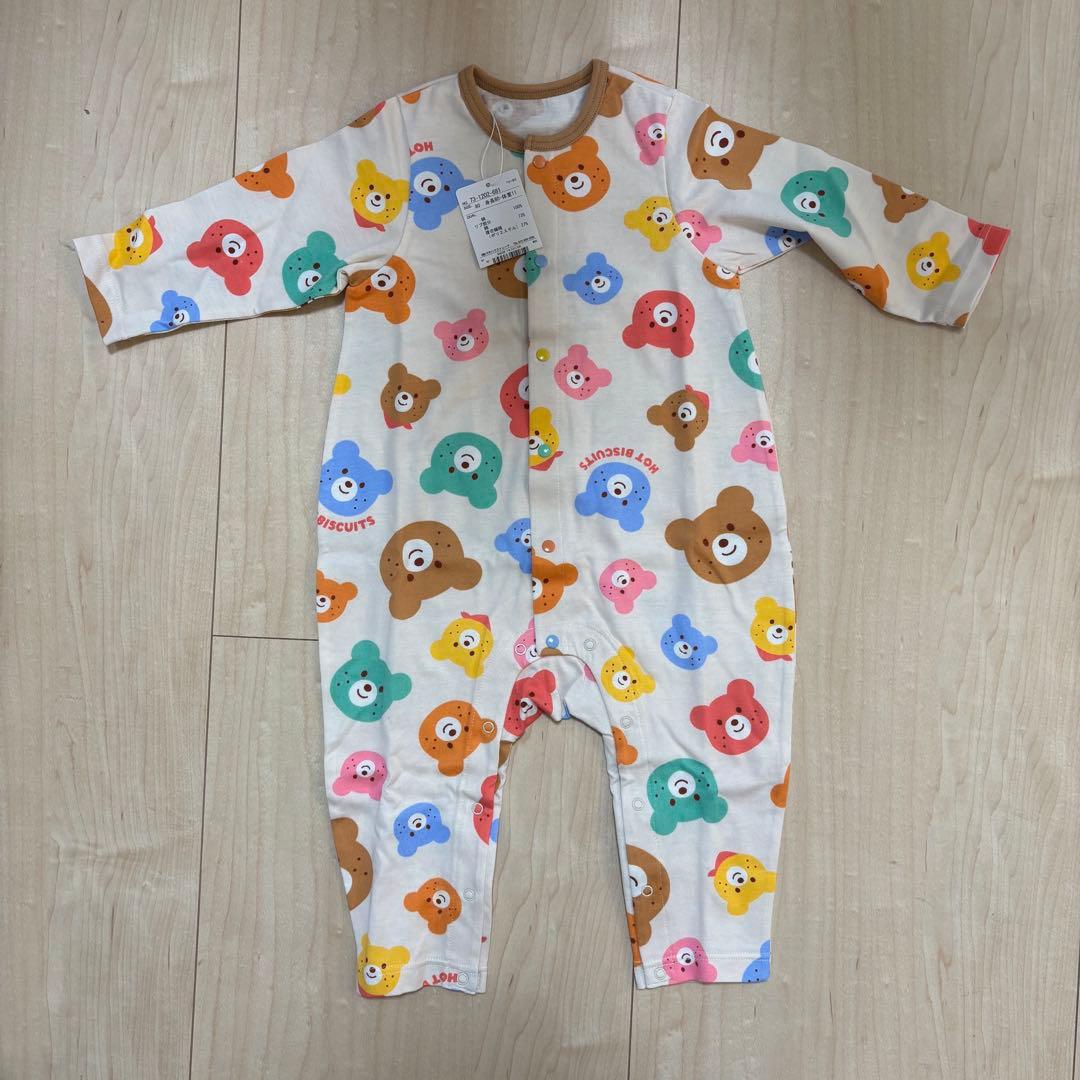 新品未使用タグ付き◆ミキハウスホットビスケッツ カラフルビーンズ総柄カバーオール