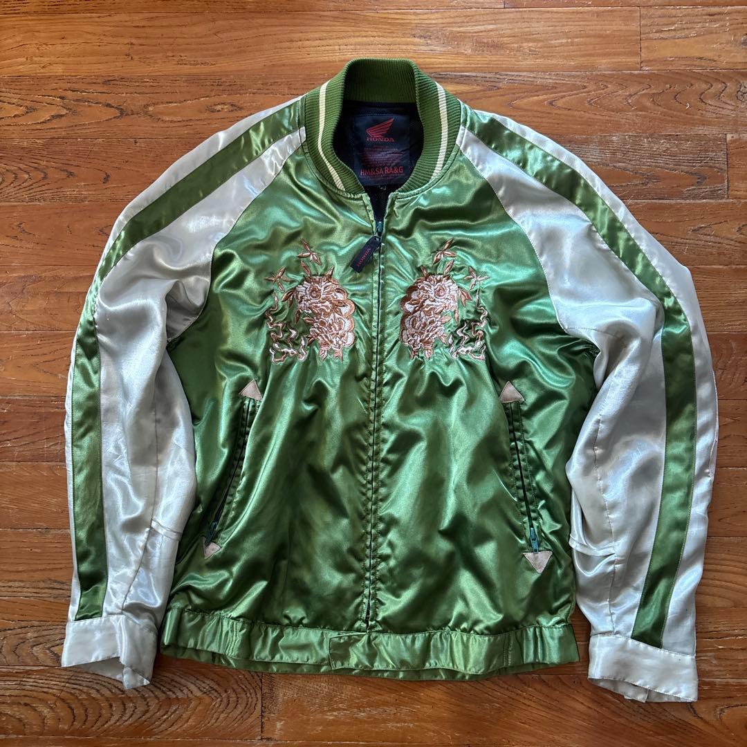 レア HONDA シンイチロウアラカワ スカジャン L 緑 バイカー コラボ