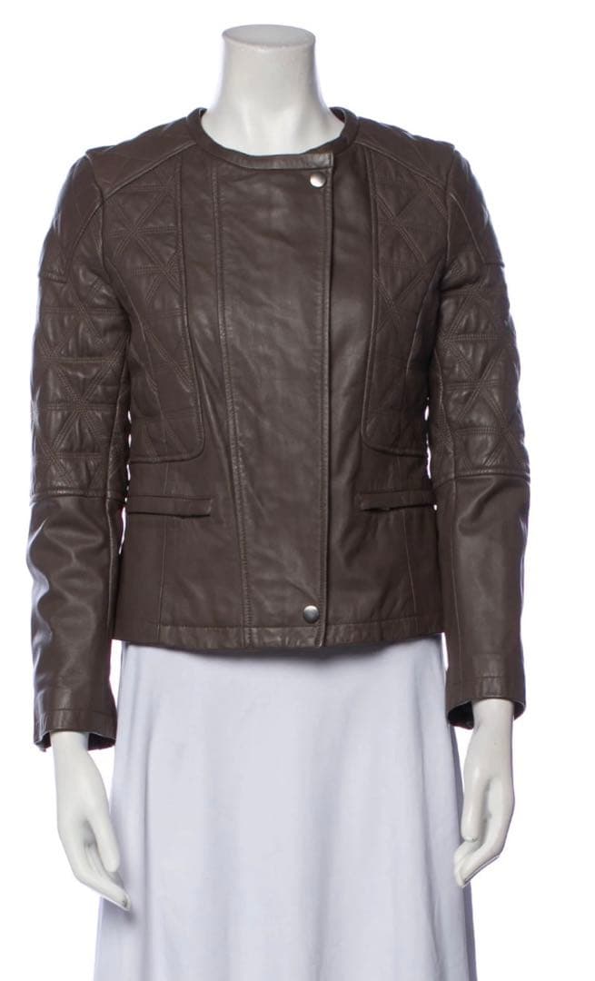 【コントワーデコトニエ】マロン色のラムレザーキルティングジャケット　大きいサイズ