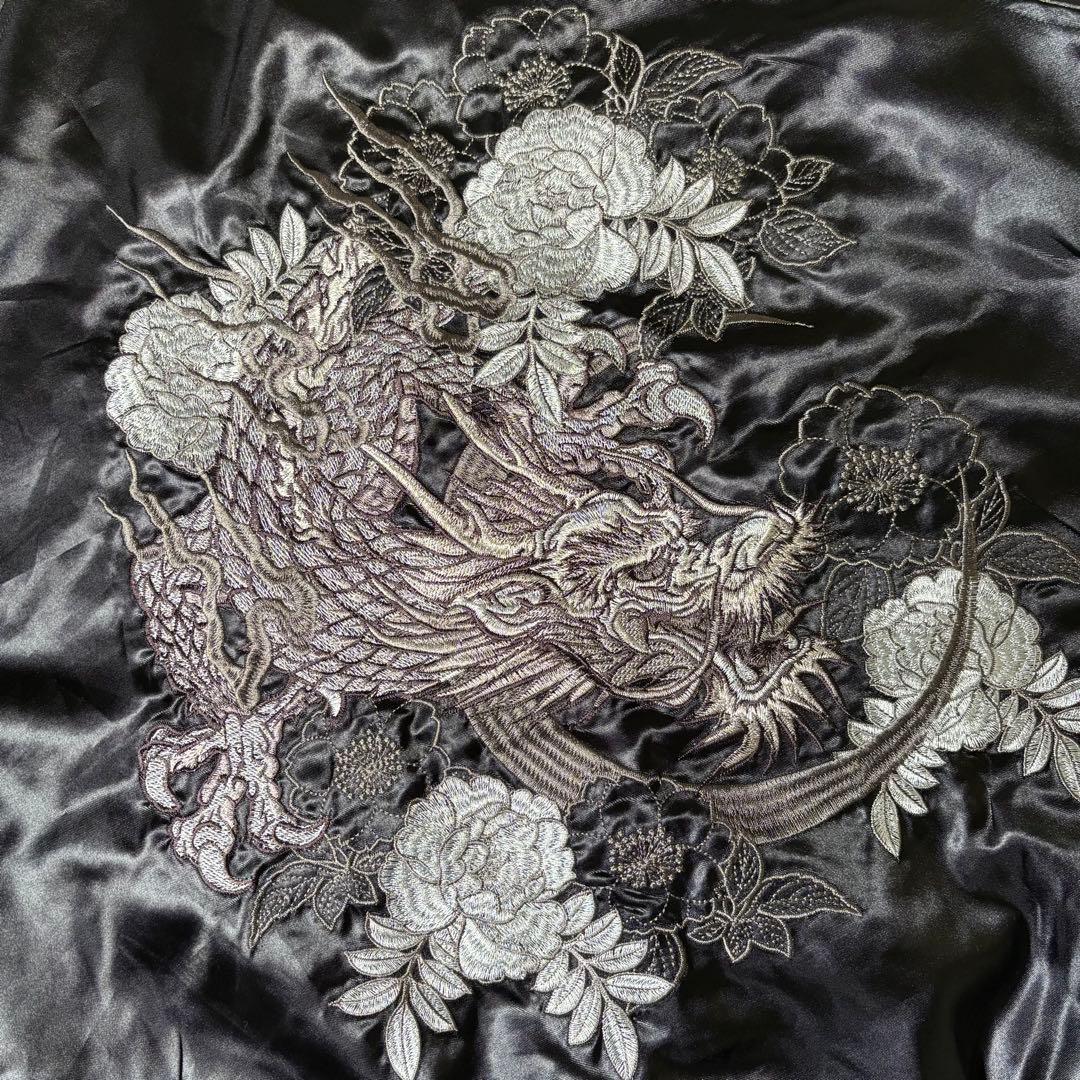 スカジャン　スーベニアジャケット　両面刺繍　花柄　龍　サテン　東洋　リブライン