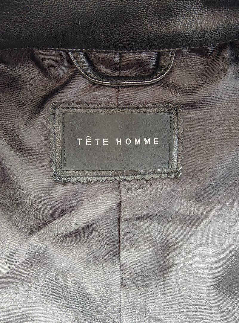 【TETE HOMME】ラムレザーシングルライダースジャケット　レザーブルゾン