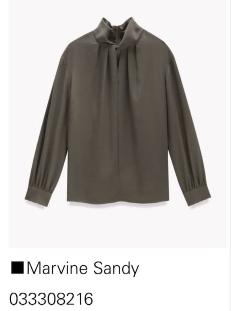 美品 セオリーリュクス 洗えるツイストカラーブラウス ダスティセダー 38