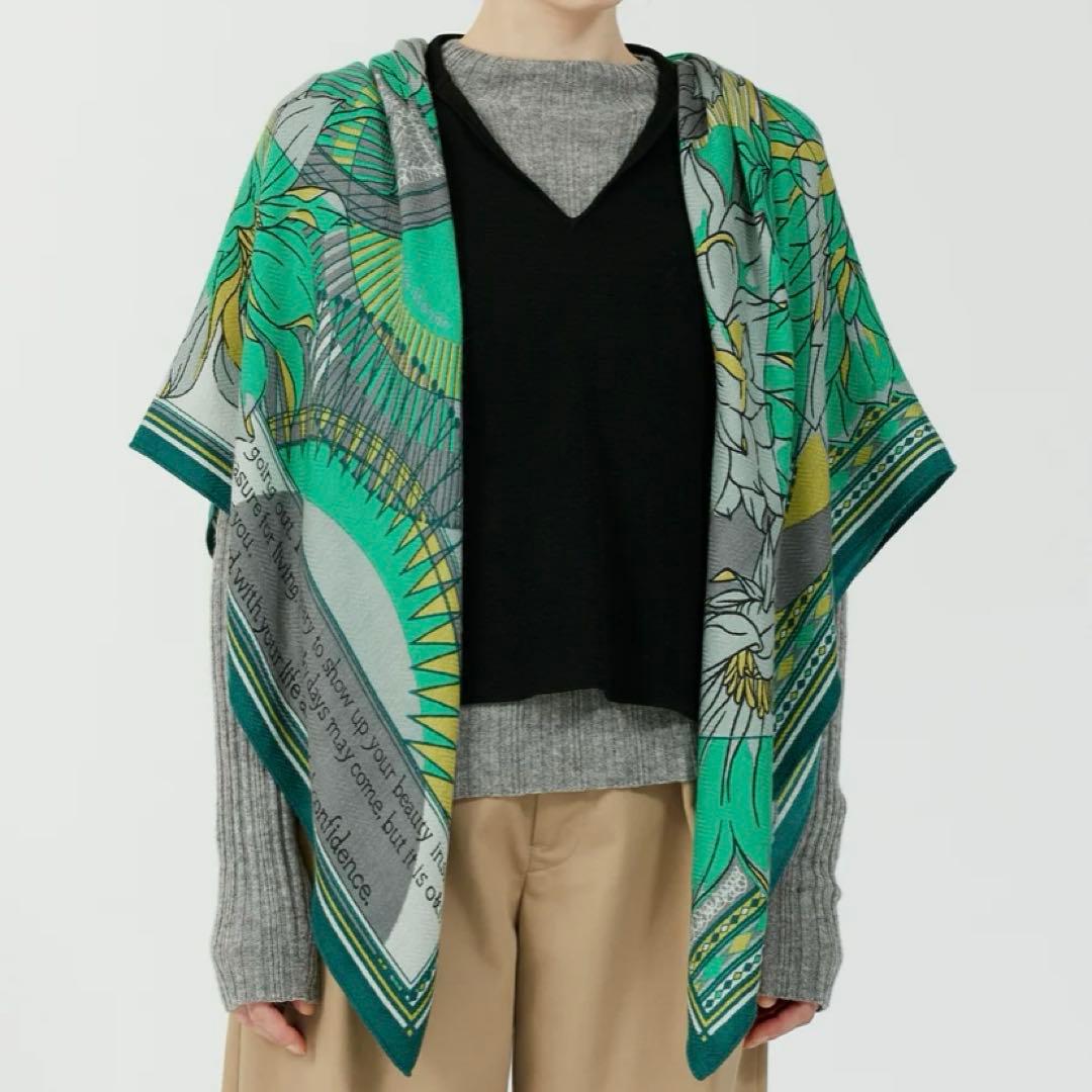 manipuri ウールシルクストールヘリンボーン織　ダリアロンド　ダリア柄