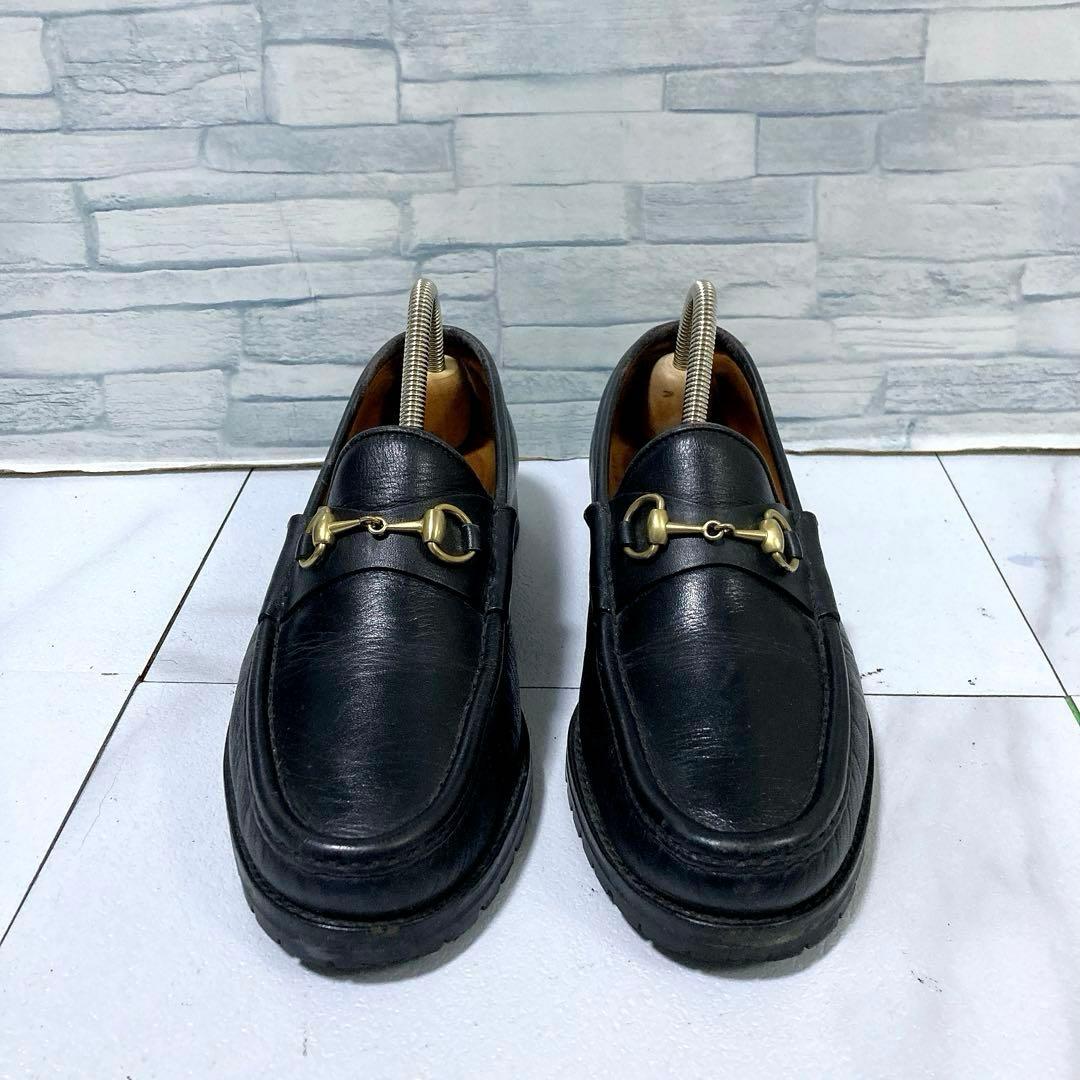 GUCCI グッチ ホースビットローファー 本革 コマンドソール 黒 金色 37