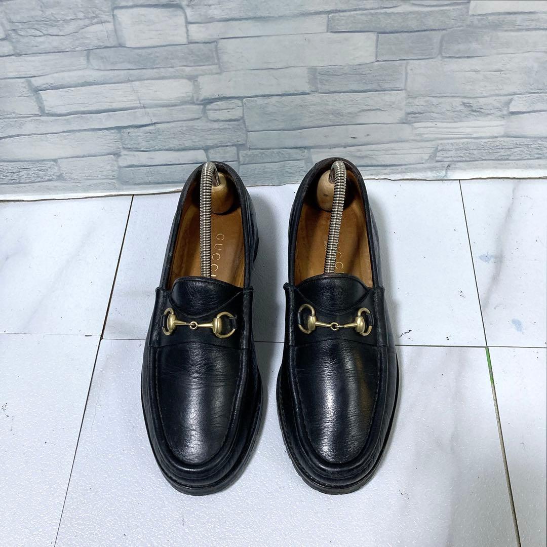GUCCI グッチ ホースビットローファー 本革 コマンドソール 黒 金色 37